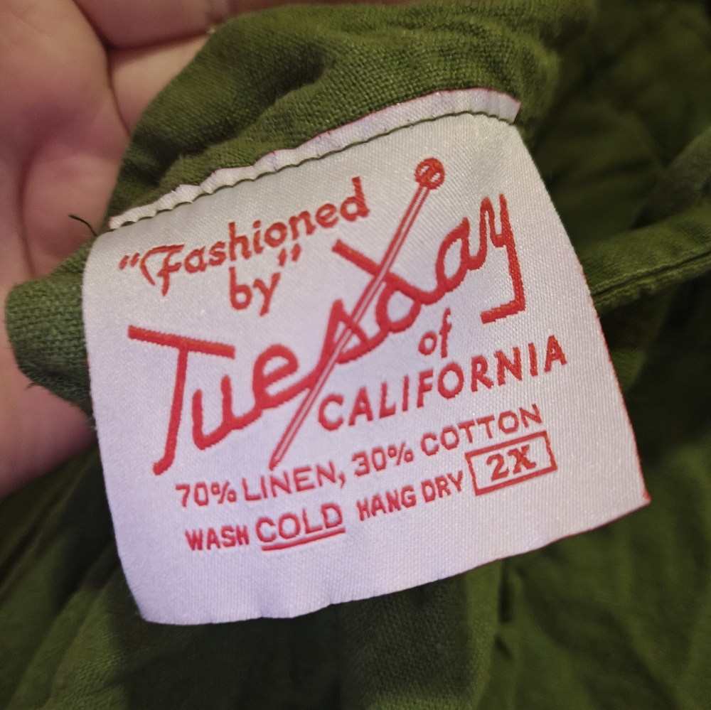 Tuesday of California Green Apron Dress -2x - Picture 4 of 4